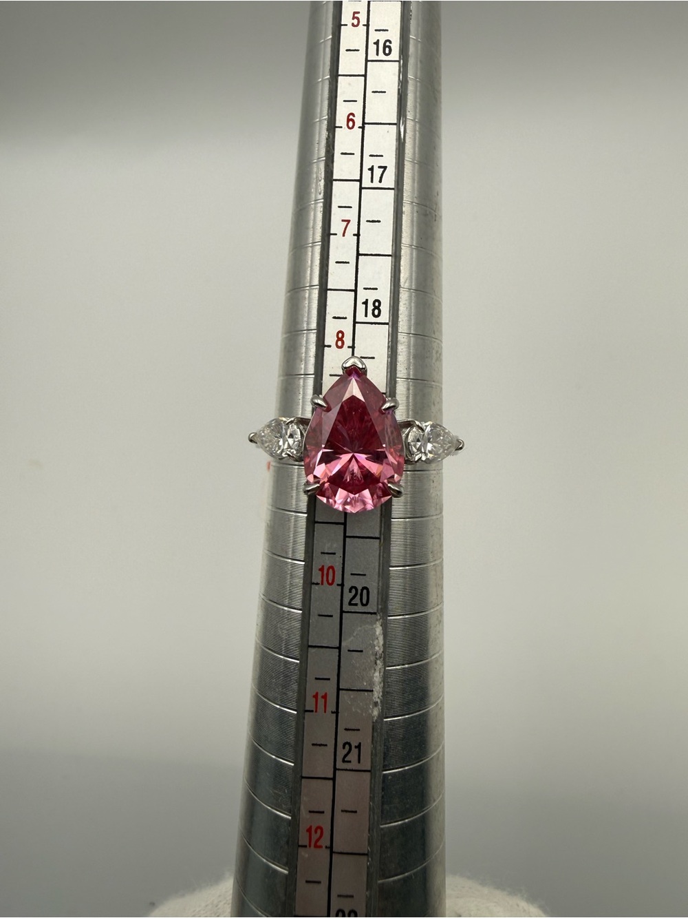 Pink Teardrop Moissanite Sterling Silver Ring